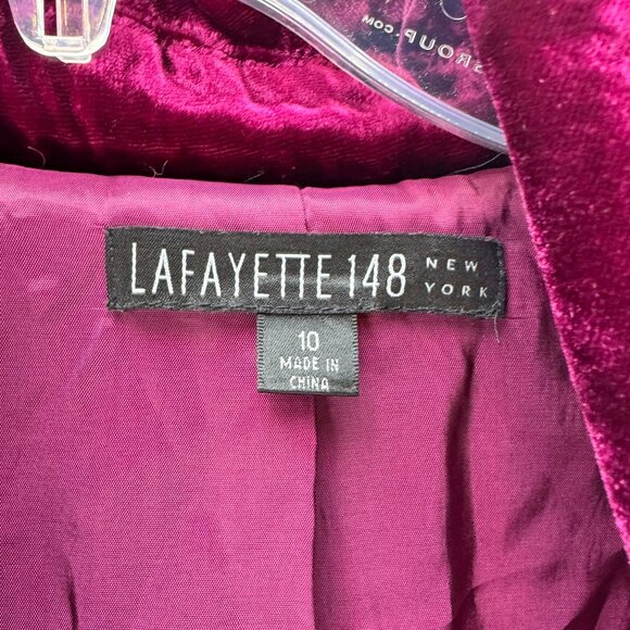 Lafayette 148 Velvet Blazer Jacket Silk Blend Size 10 Maroon Red Ruffle Lined - Picture 3 of 5
